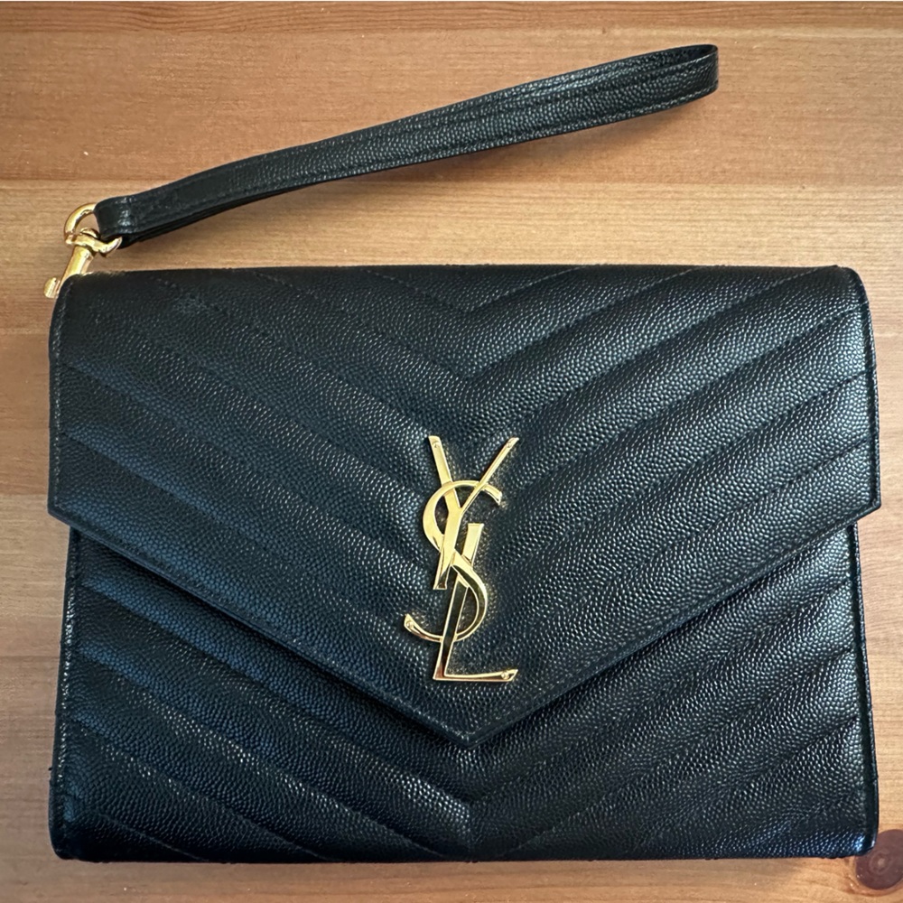 Authentic YSL Saint Laurent Monogram Matelasse Wristlet Clutch